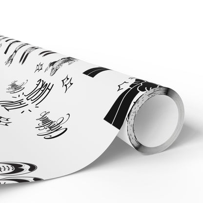 “Tap Here” Christmas Wrapping Paper – Fun Black & White Holiday Gift Wrap with Tap Shoes & Santa Design, Perfect for Tap Dancers & Dance Studios