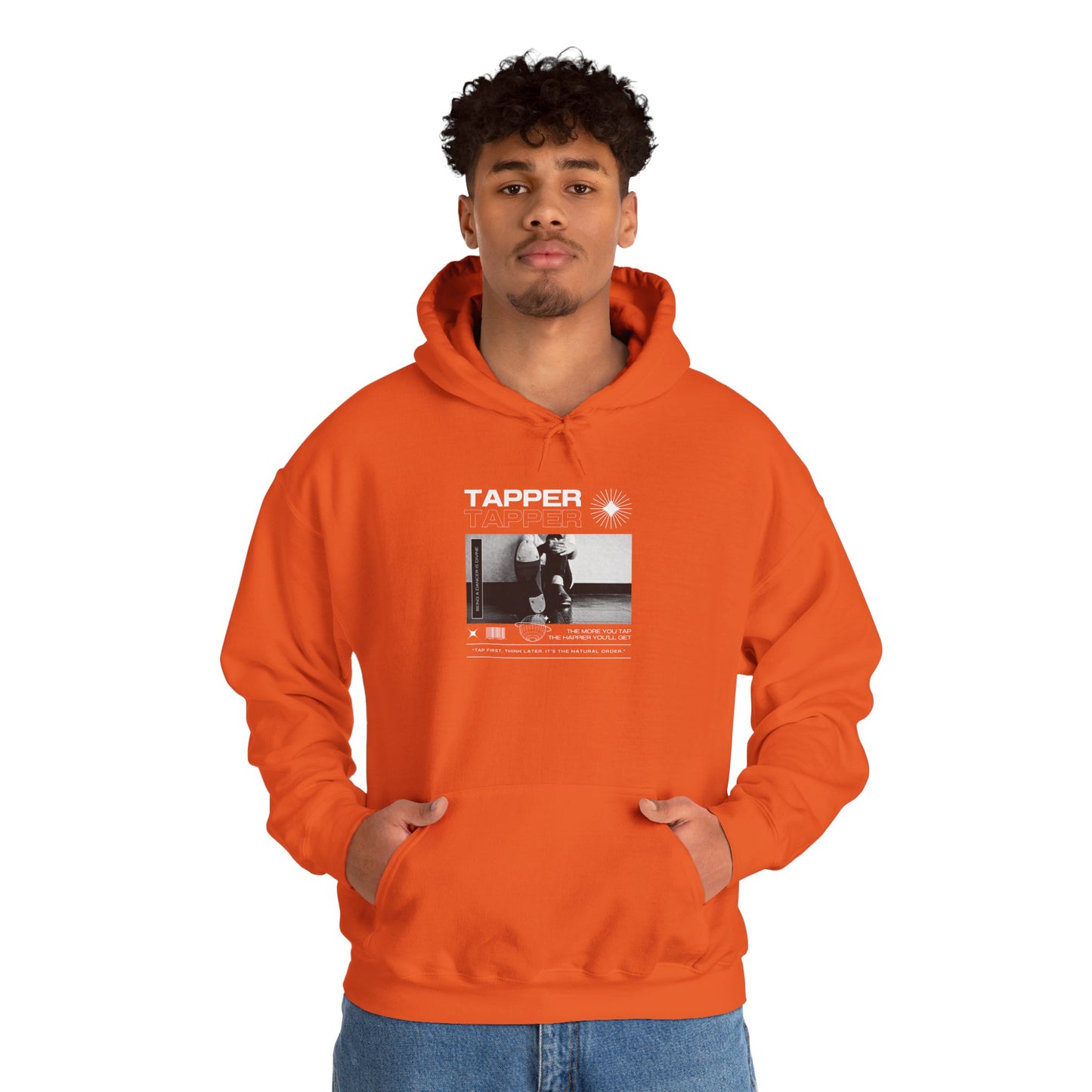 “Tapper” Tap Dance Text with Streetwear-Style Tap Shoes Graphic – Unisex Heavy Blend™ Hooded Sweatshirt – Cozy Dance Hoodie for Tap Dancers & Performing Arts Fans