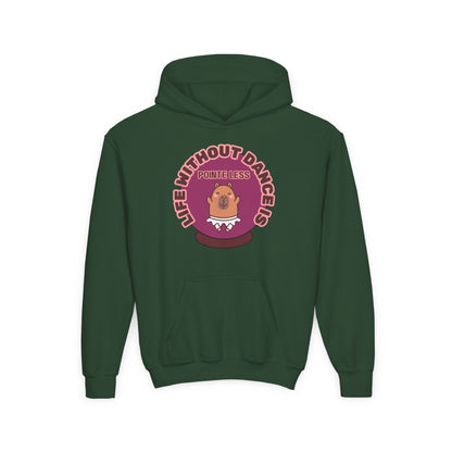 "Life Without Dance Is Pointeless" Youth Hooded Sweatshirt – Cute Dancing Capybara Graphic Hoodie for Kids and Teens