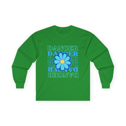 "Dancer" Unisex Long Sleeve Tee – Elegant Floral Text Graphic Dance Shirt for Performers, Instructors & Studio Style