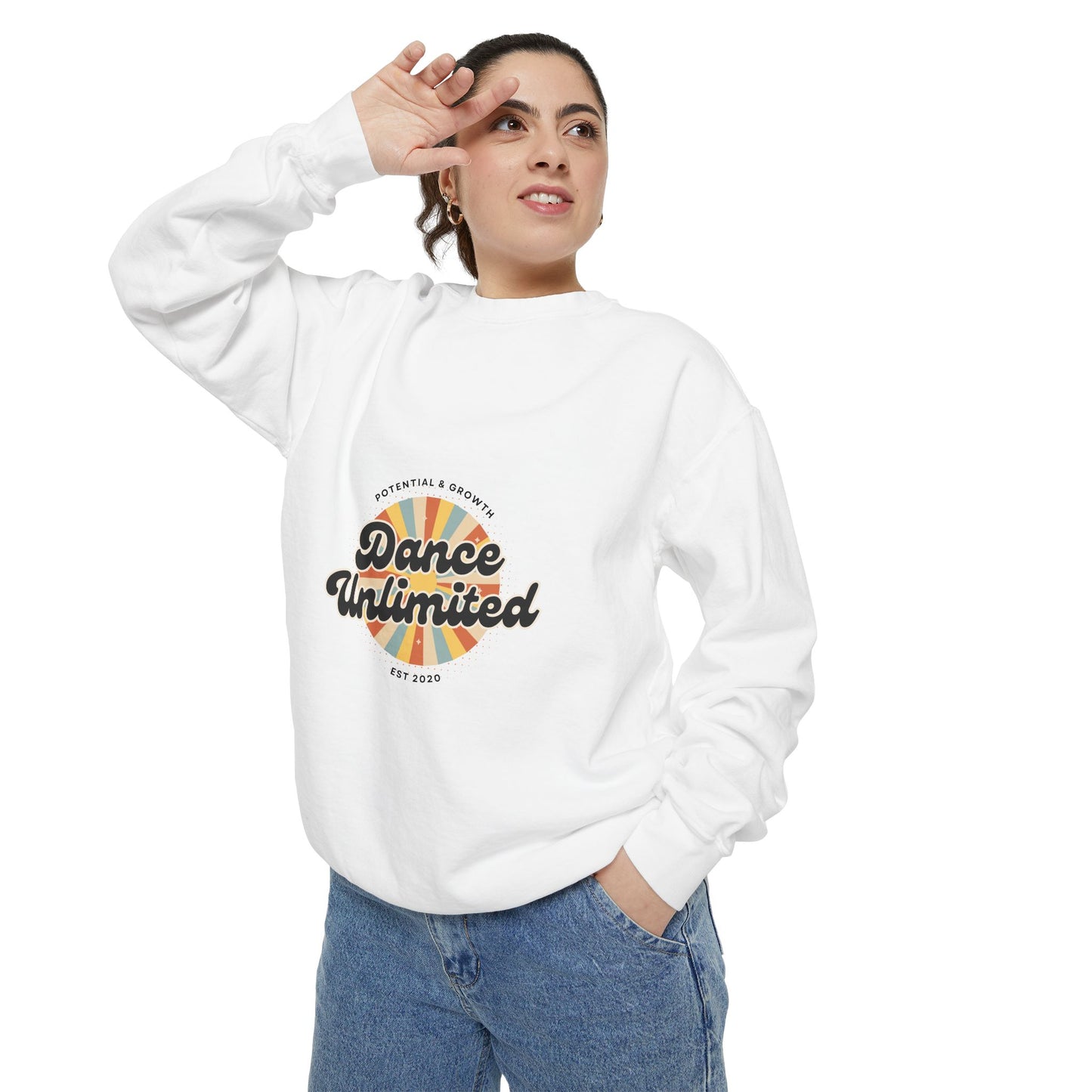 "Dance Unlimited – Potential & Growth" Unisex Lightweight Crewneck Sweatshirt – Retro-Inspired Motivational Dance Pullover for Performers & Creatives