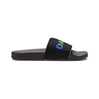 WOMEN'S SIZES - “Dancer” Colorful Text – Dance-Inspired Custom Slides with Removable Straps | Women’s Sandal Slides