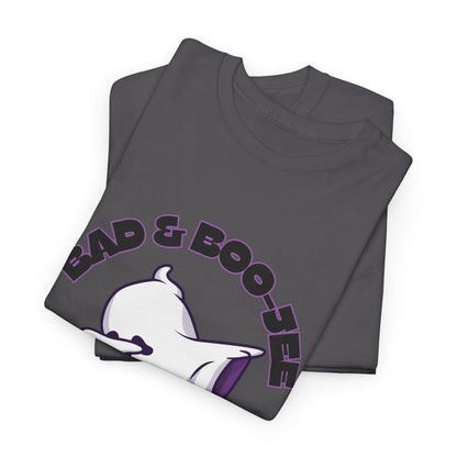 “Bad & Boo-jee” Funny Halloween Dance T-Shirt with Cute Ghost Dab Graphic - Unisex Heavy Cotton Tee