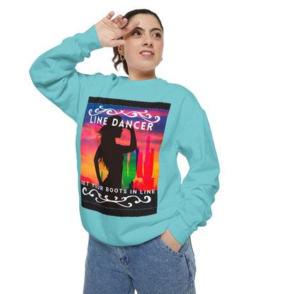 "Line Dancer, Get Your Boots in Line" Unisex Lightweight Crewneck Sweatshirt – Western Dance Graphic Pullover for Country Music & Boot Scootin’ Fans