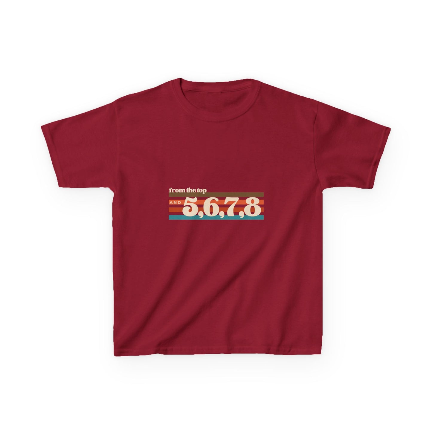“From the Top and 5, 6, 7, 8” Youth Short Sleeve Tee – Retro Graphic Dance Shirt for Kids and Young Performers
