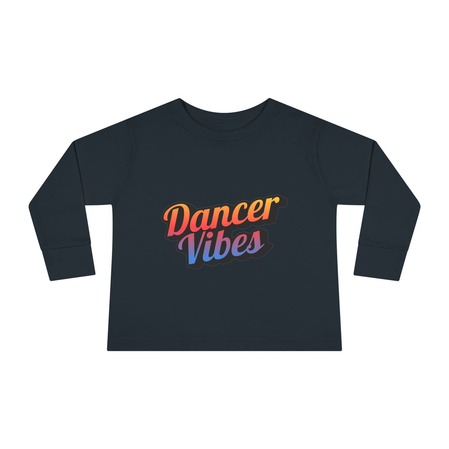 "Dancer Vibes" Toddler Dance T-Shirt – Colorful Text Graphic Long Sleeve Tee for Kids
