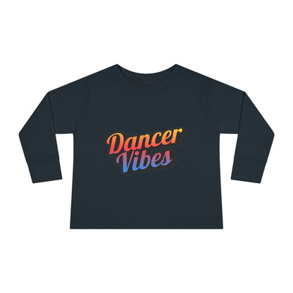 "Dancer Vibes" Toddler Dance T-Shirt – Colorful Text Graphic Long Sleeve Tee for Kids