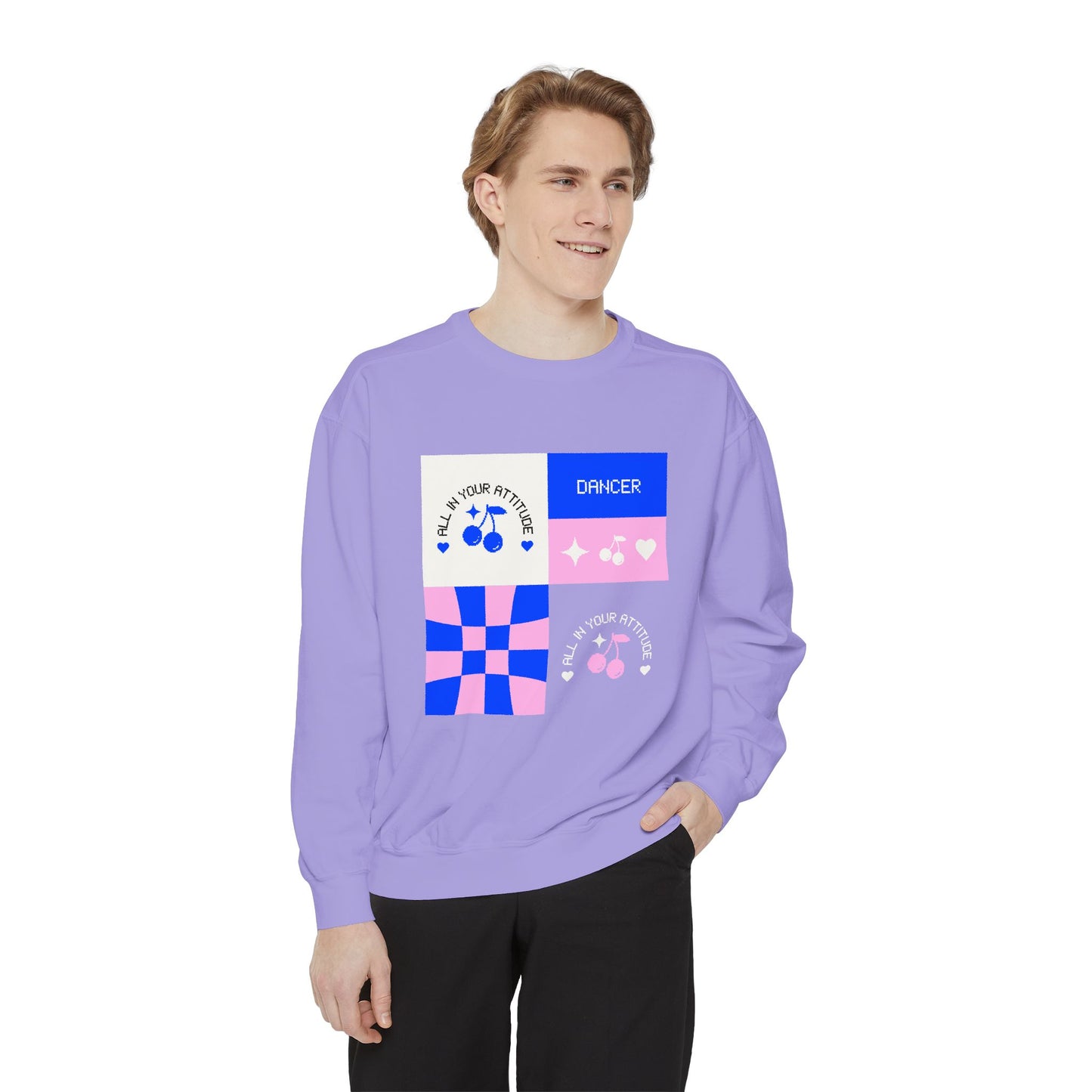 "Dancer – All in Your Attitude" Unisex Lightweight Crewneck Sweatshirt – Retro-Inspired Dance Graphic Pullover for Confident Movers & Performers