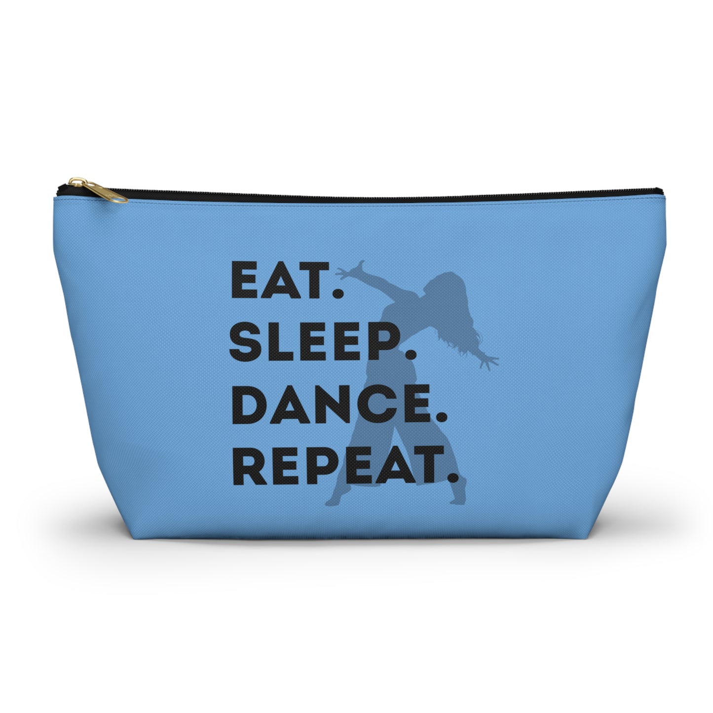 “Eat Sleep Dance Repeat” Makeup Bag – Bold Dancer Graphic – Dance-Themed Zipper Pouch for Cosmetics, Accessories & Travel Essentials
