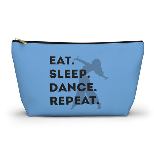 “Eat Sleep Dance Repeat” Makeup Bag – Bold Dancer Graphic – Dance-Themed Zipper Pouch for Cosmetics, Accessories & Travel Essentials