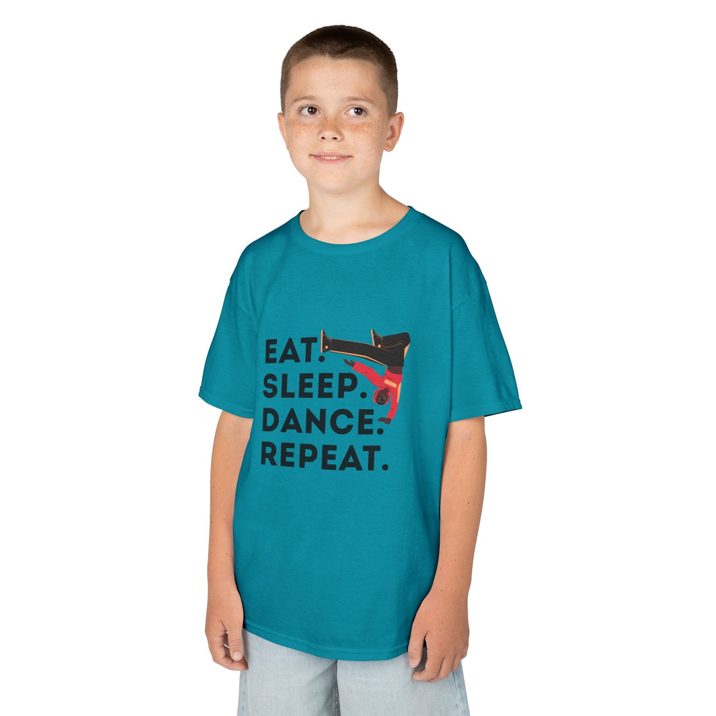 "Eat Sleep Dance Repeat" Youth Short Sleeve Tee – Bold B-Boy Graphic Hip-Hop Dance Shirt for Kids and Young Performers