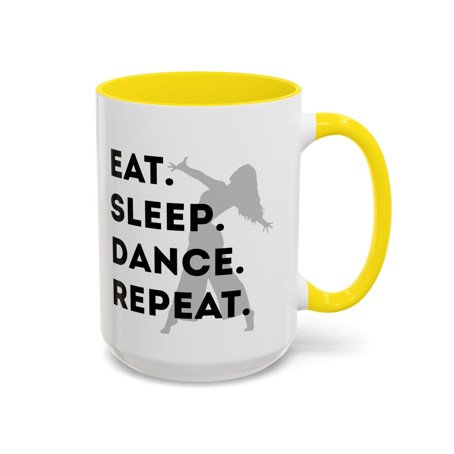 "Eat Sleep Dance Repeat" Accent Coffee Mug – Gray Dancer Graphic Ceramic Mug for Dance Lovers
