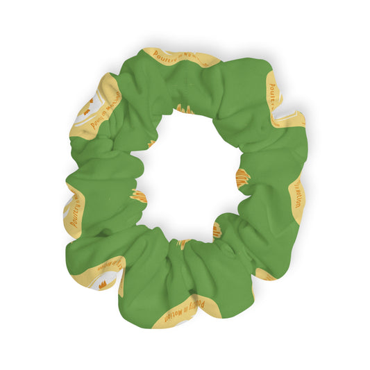 “What do you call a dancing chick? Poultry in Motion” Scrunchie – Funny Dance Pun Hair Accessory with Cute Dancing Chicken Graphic
