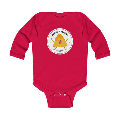 "Nacho Average Dancer" Infant Long Sleeve Bodysuit – Cute Nacho Dance Pun Graphic Baby Outfit for Jeté Dance Fans