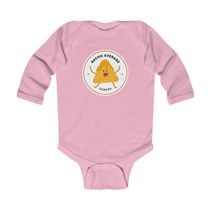 "Nacho Average Dancer" Infant Long Sleeve Bodysuit – Cute Nacho Dance Pun Graphic Baby Outfit for Jeté Dance Fans
