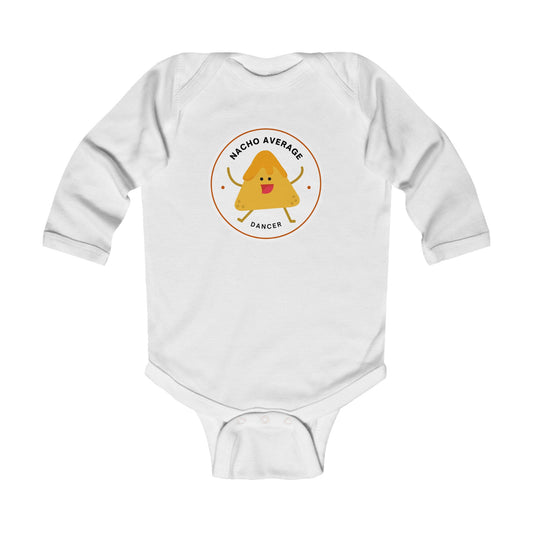 "Nacho Average Dancer" Infant Long Sleeve Bodysuit – Cute Nacho Dance Pun Graphic Baby Outfit for Jeté Dance Fans