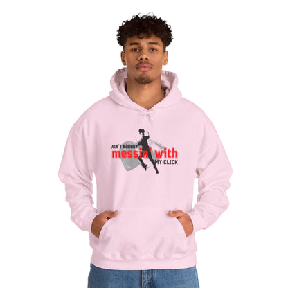“Ain’t Nobody Messin’ with My Click” Tap Dance Graphic with Tap Shoes & Dancer | Streetwear-Inspired Tap Dancing Hoodie for Dancers - Unisex Heavy Blend™ Hooded Sweatshirt