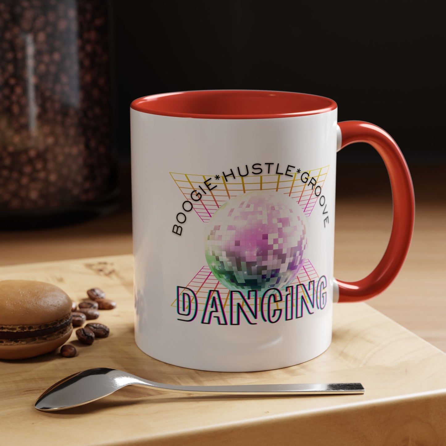 "Boogie, Hustle, Groove - Dancing" Disco Accent Coffee Mug – Fun Retro Dance Gift for Coffee Lovers