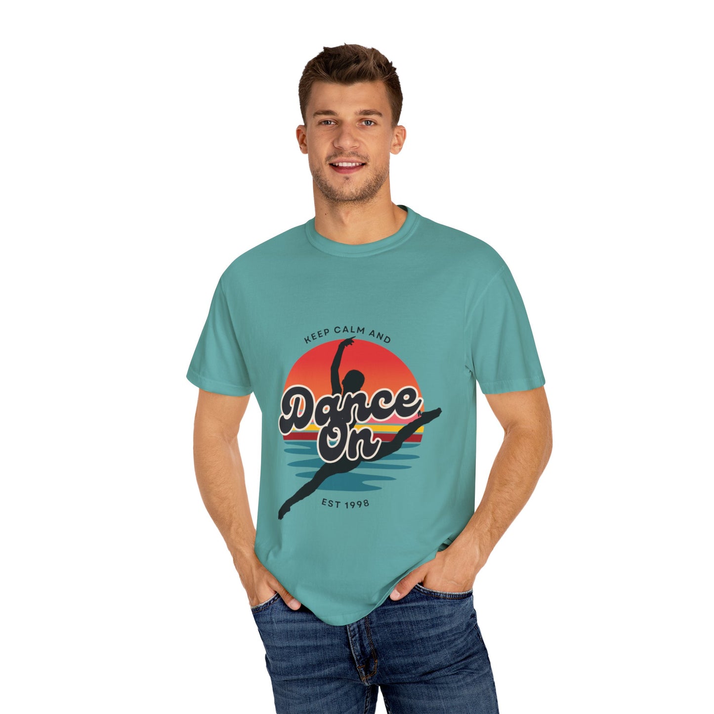 "Keep Calm and Dance On" Unisex Garment-Dyed T-Shirt – Retro Dance Graphic Tee – Vintage-Inspired Comfort Shirt for Dancers