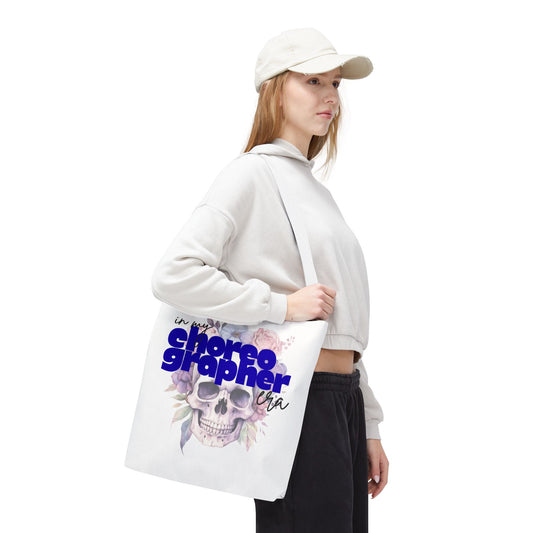 In My Choreographer Era Tote Bag with Colored Handles – Pastel Floral Skull Dance-Inspired Carryall