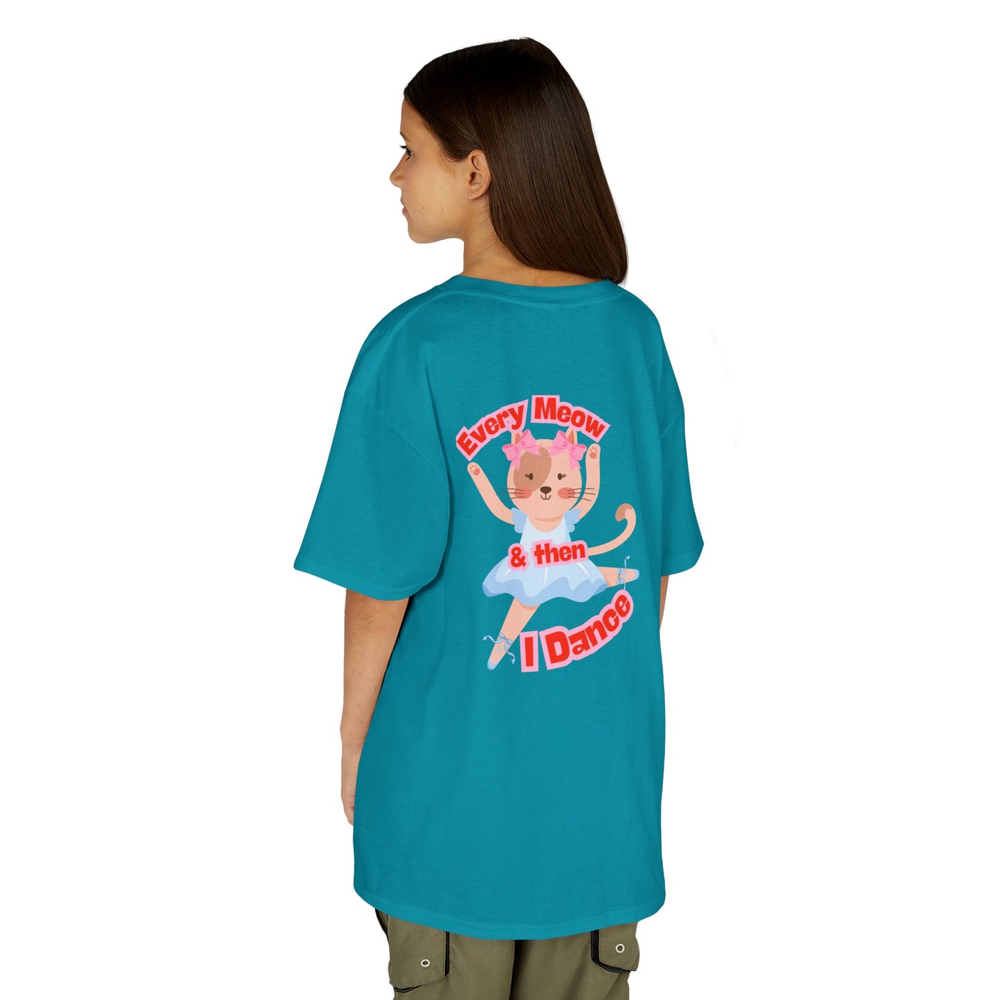 "Every Meow & Then I Dance" – Youth Short Sleeve Tee with Cute Dancing Cat Graphic | Kids’ Dance & Cat Lover T-Shirt
