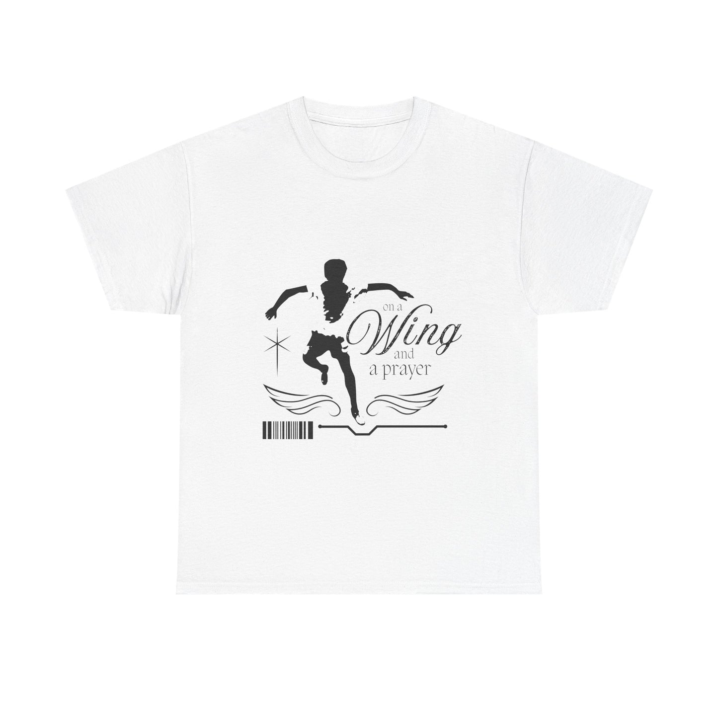 "On a Wing and a Prayer" Tap Dance Tee – Unisex Heavy Cotton T-Shirt with Streetwear-Inspired One-Footed Wing Dancer Graphic