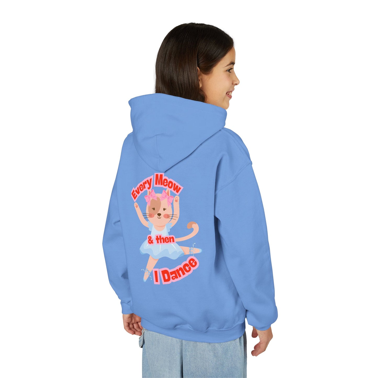 “Every Meow & Then I Dance” Adorable Dancing Cat Graphic | Cute Cat Dance Hoodie for Kids & Young Ballet Enthusiasts - Unisex Youth Hoodie