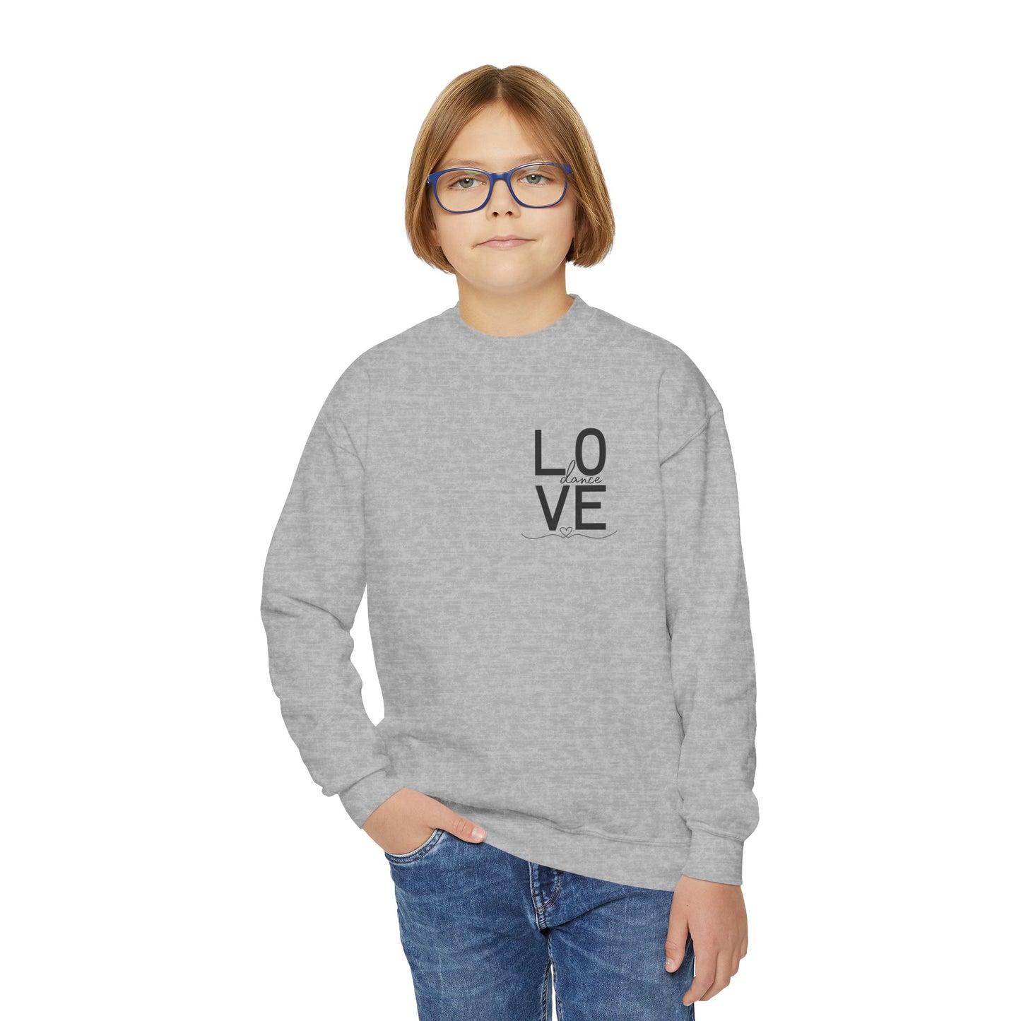 "LOVE Dance" Youth Crewneck Sweatshirt – Script Letter Graphic Dance Lover Pullover