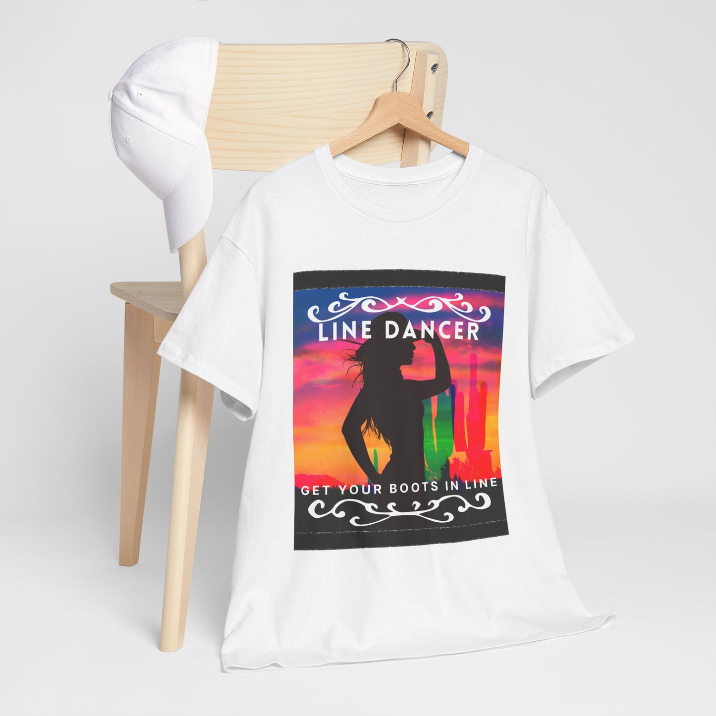 "Line Dancer" Unisex Heavy Cotton T-Shirt – Western Country Dance Graphic Tee – 'Get Your Boots in Line' Cowboy-Inspired Shirt