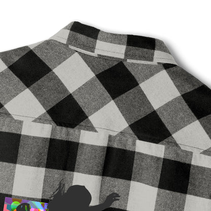 Levels Premium Collection Flannel Shirt – Unisex Streetwear Button-Up with "Levels Pictures Textures" Front Text and Bold Dancer Silhouette Back Graphic