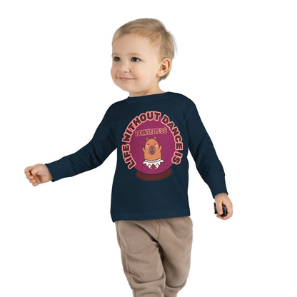 "Life Without Dance Is Pointeless" Toddler Dance T-Shirt – Cute Dancing Capybara Graphic Long Sleeve Tee for Kids