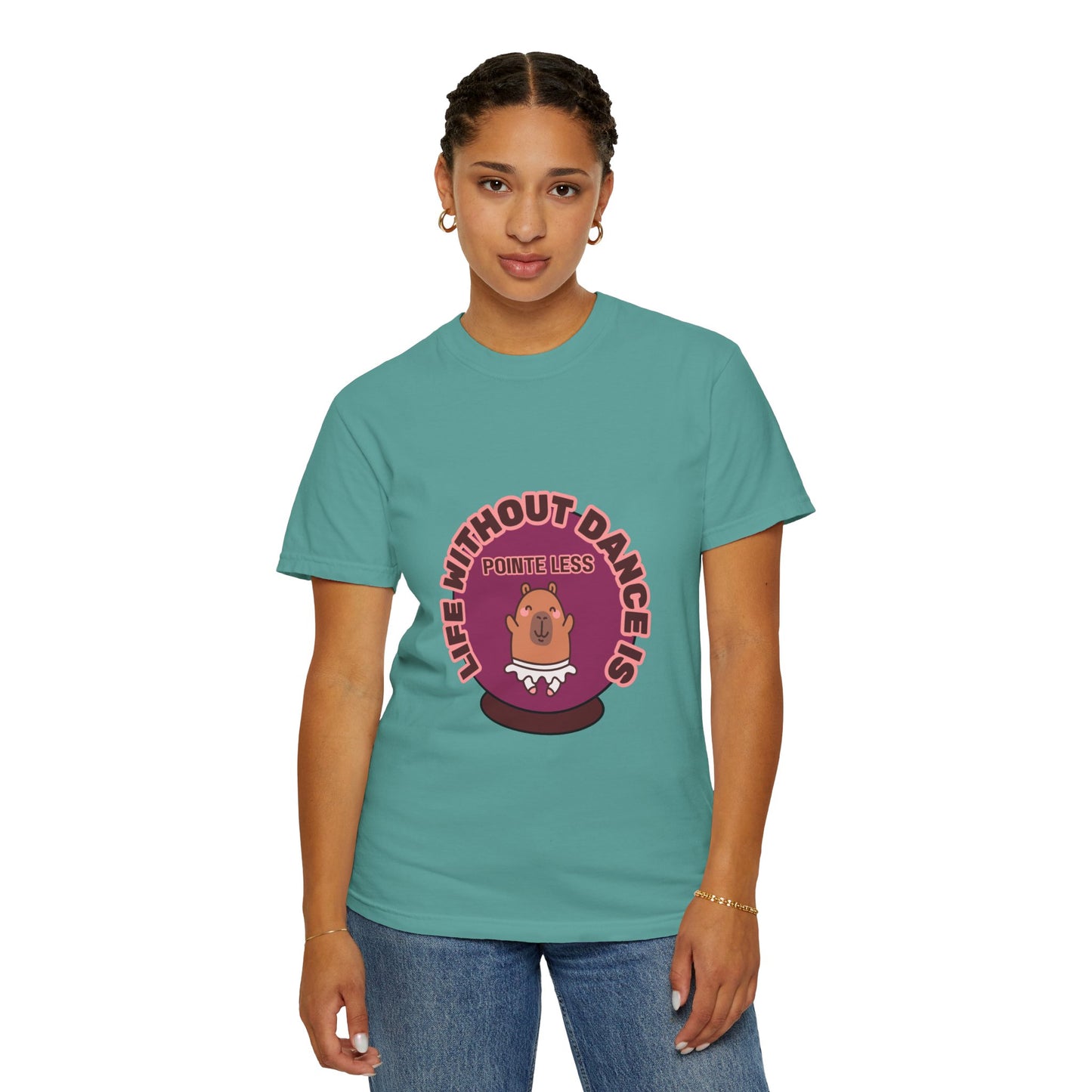 "Life Without Dance is Pointeless" Unisex Garment-Dyed T-Shirt – Cute Dancing Capybara Graphic Tee – Funny Dance Shirt for Animal Lovers & Performers
