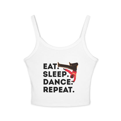 "Eat Sleep Dance Repeat" Women's Spaghetti Strap Dance Tank Top – Bold B-Boy Graphic Streetwear Style