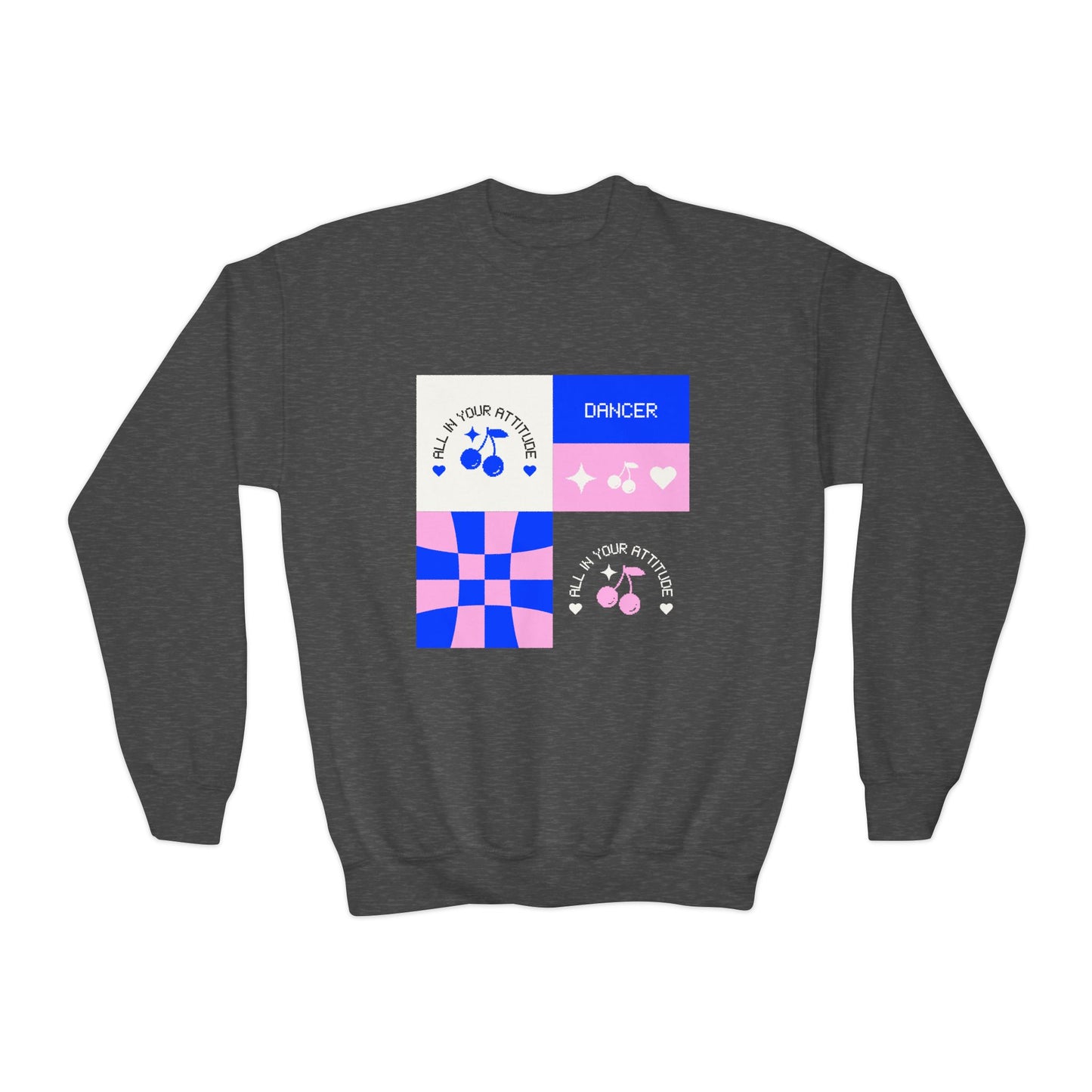 "Dancer – All in Your Attitude" Youth Crewneck Sweatshirt | Retro Dance Graphic Kids Pullover for Confident Movers