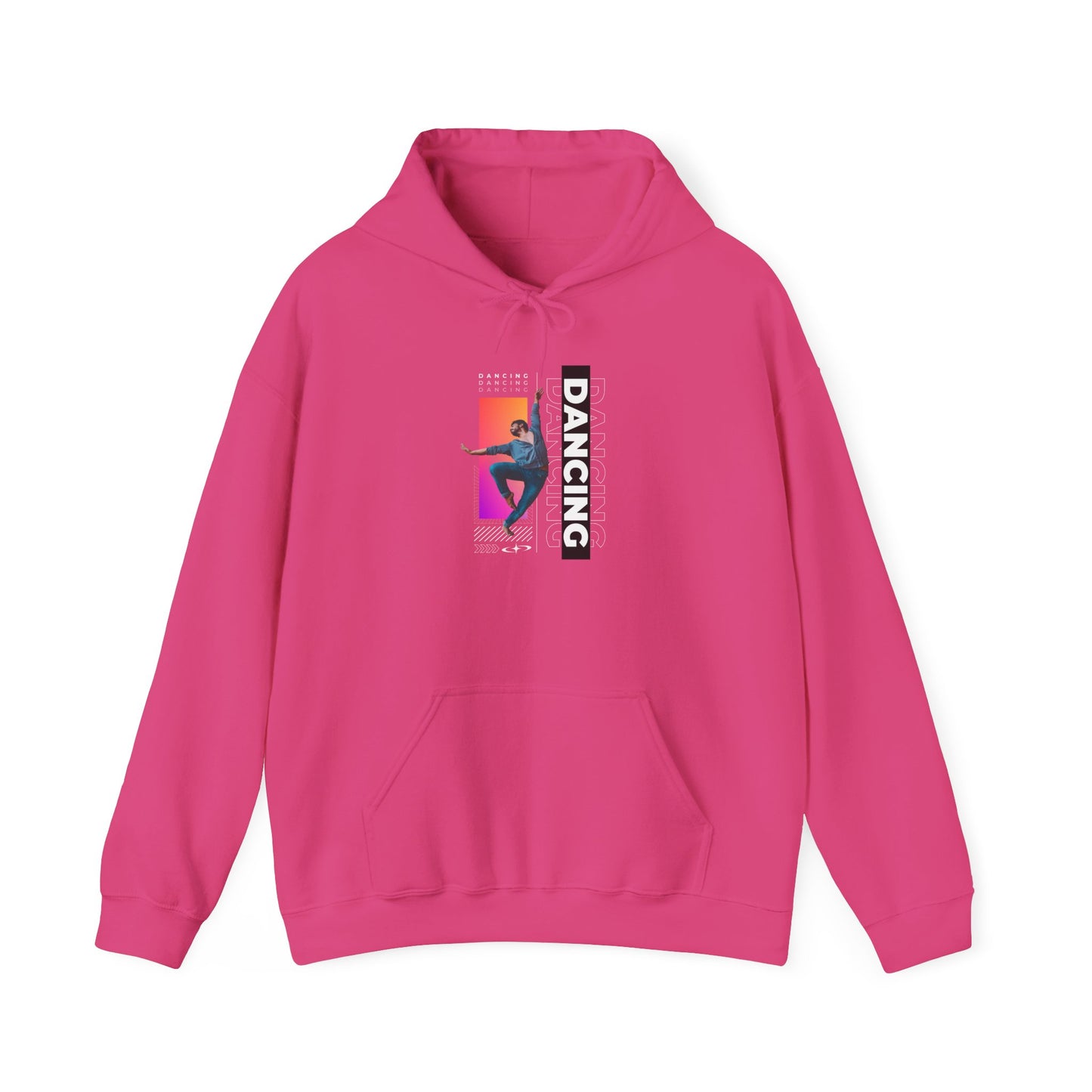 “Dancing” Text with Streetwear-Style Male Dancer Graphic – Unisex Heavy Blend™ Hooded Sweatshirt – Cozy Dance Hoodie for Performers & Dance Enthusiasts