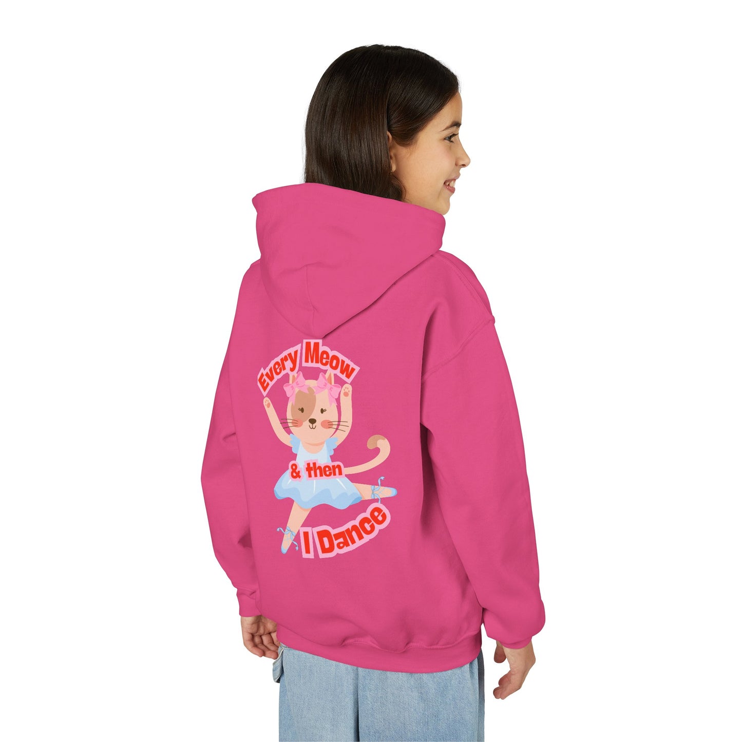 “Every Meow & Then I Dance” Adorable Dancing Cat Graphic | Cute Cat Dance Hoodie for Kids & Young Ballet Enthusiasts - Unisex Youth Hoodie
