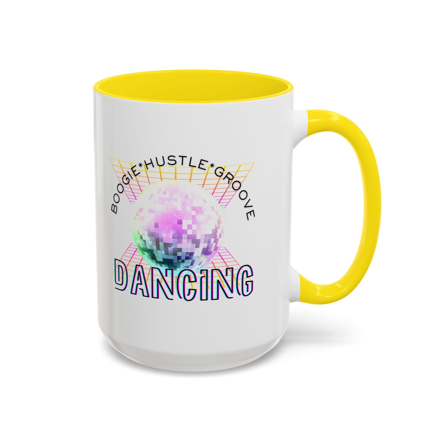 "Boogie, Hustle, Groove - Dancing" Disco Accent Coffee Mug – Fun Retro Dance Gift for Coffee Lovers