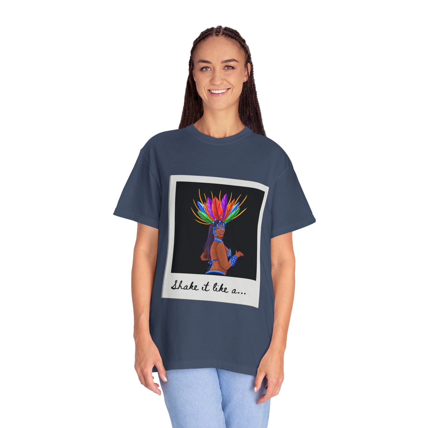 "Shake It Like a Samba Star" Unisex Garment-Dyed Dance T-Shirt – Bold Carnival-Inspired Graphic Tee for Dancers