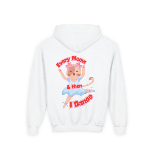 “Every Meow & Then I Dance” Adorable Dancing Cat Graphic | Cute Cat Dance Hoodie for Kids & Young Ballet Enthusiasts - Unisex Youth Hoodie