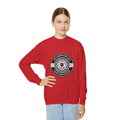 "Jeté Competition Team - Always Keep Dancing" Youth Crewneck Sweatshirt – Bold Collegiate-Inspired Dance Graphic Pullover for Kids and Teens