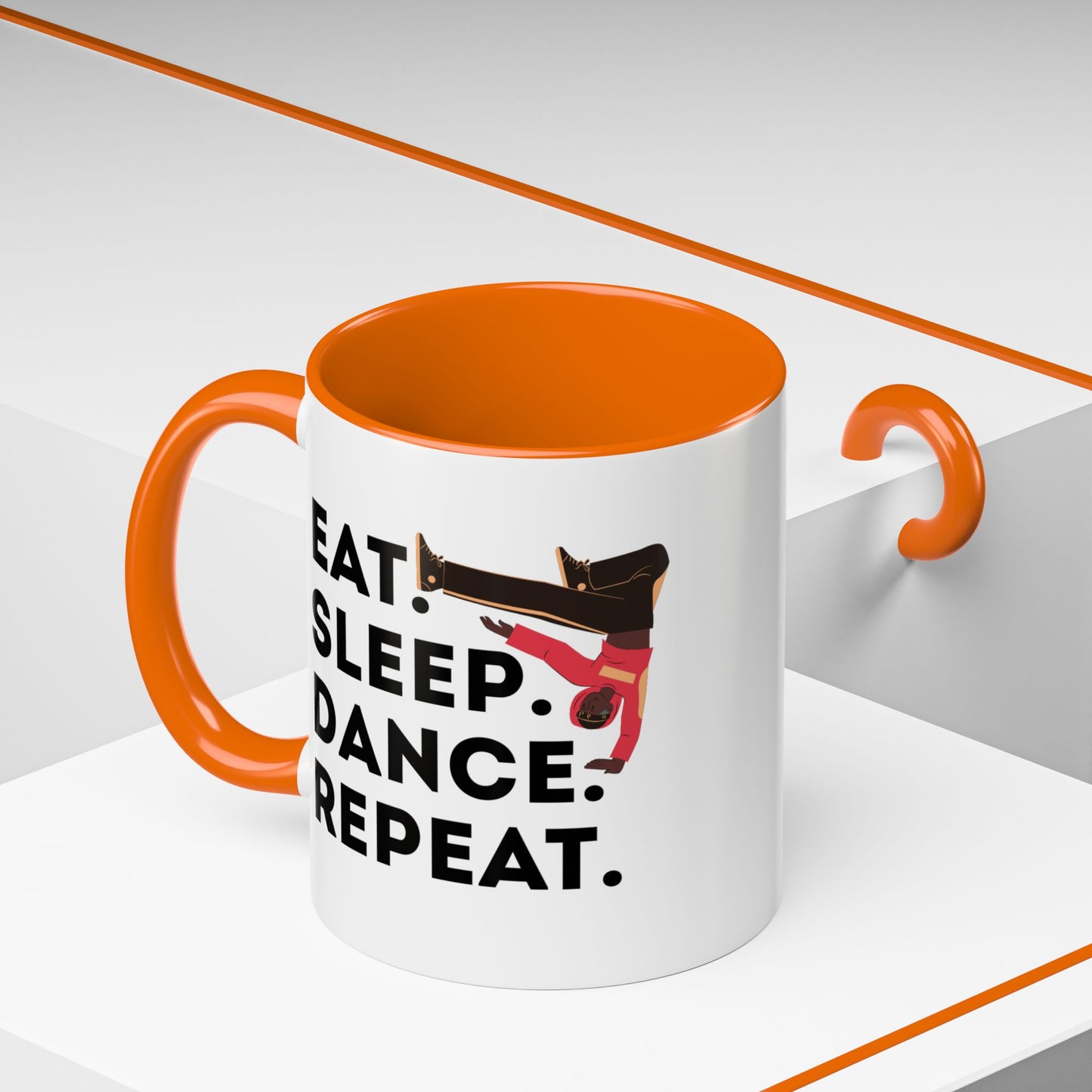 "Eat Sleep Dance Repeat" Accent Coffee Mug – Bold B-Boy Graphic Ceramic Mug for Hip Hop Dancers