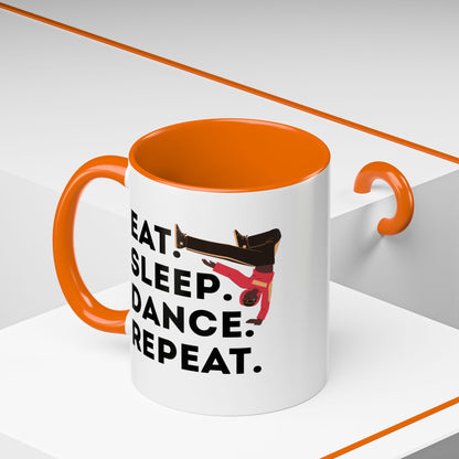 "Eat Sleep Dance Repeat" Accent Coffee Mug – Bold B-Boy Graphic Ceramic Mug for Hip Hop Dancers