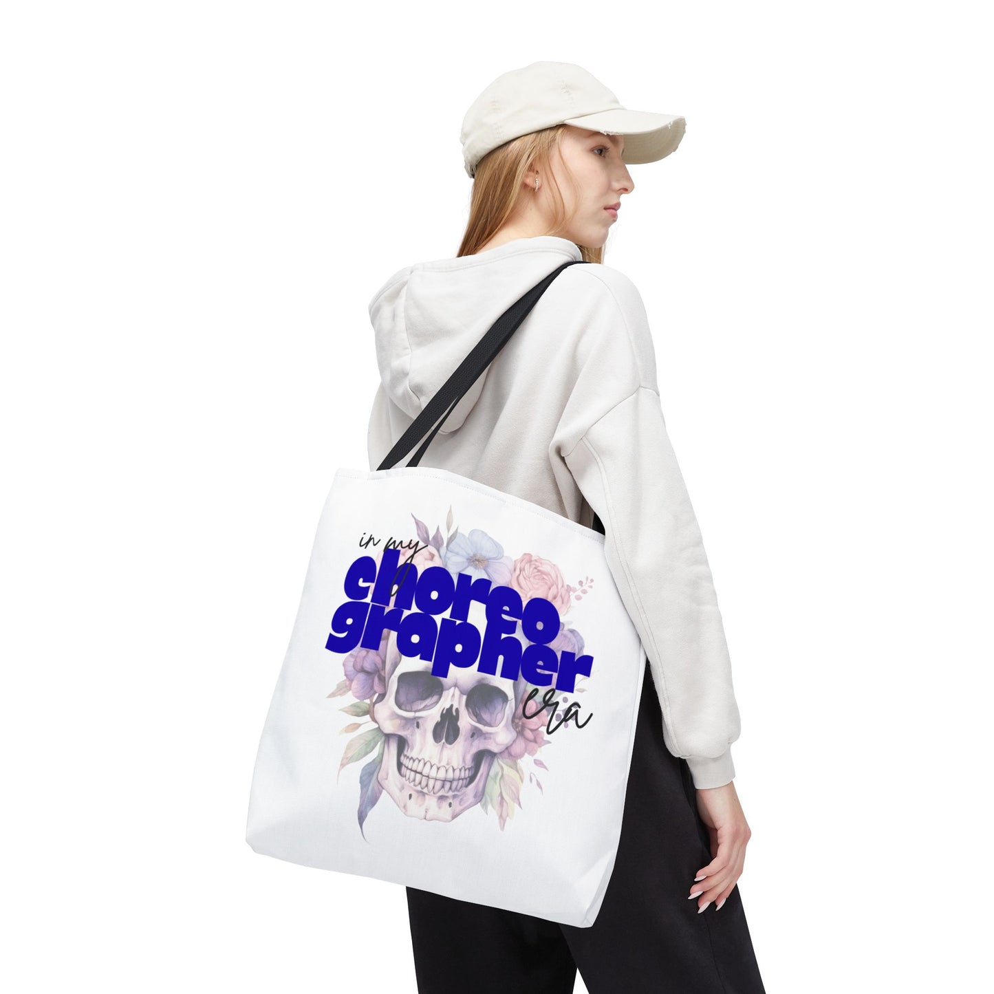 In My Choreographer Era Tote Bag with Colored Handles – Pastel Floral Skull Dance-Inspired Carryall