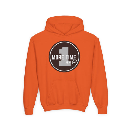 "One More Time Is a Lie" Youth Hooded Sweatshirt – Bold Dance Emblem Graphic Hoodie for Kids and Teens