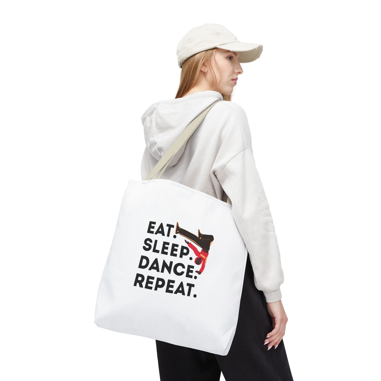 "Eat Sleep Dance Repeat" B-Boy Canvas Tote Bag – Hip-Hop Dancer Graphic Dance Tote for Everyday Use