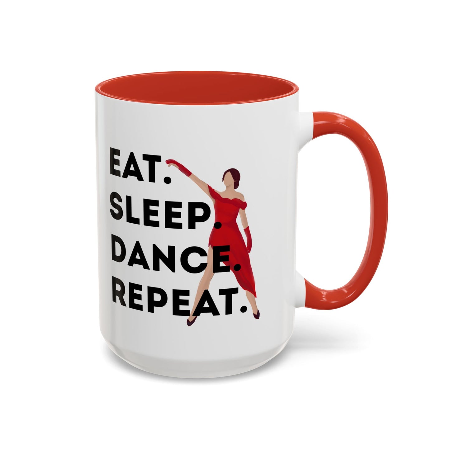 "Eat Sleep Dance Repeat" Accent Coffee Mug – Bold Dancer Graphic Ceramic Mug for Dance Lovers