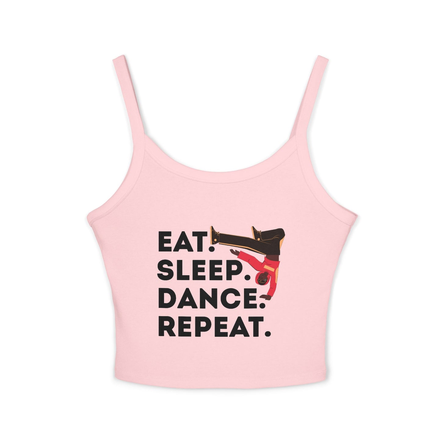 "Eat Sleep Dance Repeat" Women's Spaghetti Strap Dance Tank Top – Bold B-Boy Graphic Streetwear Style