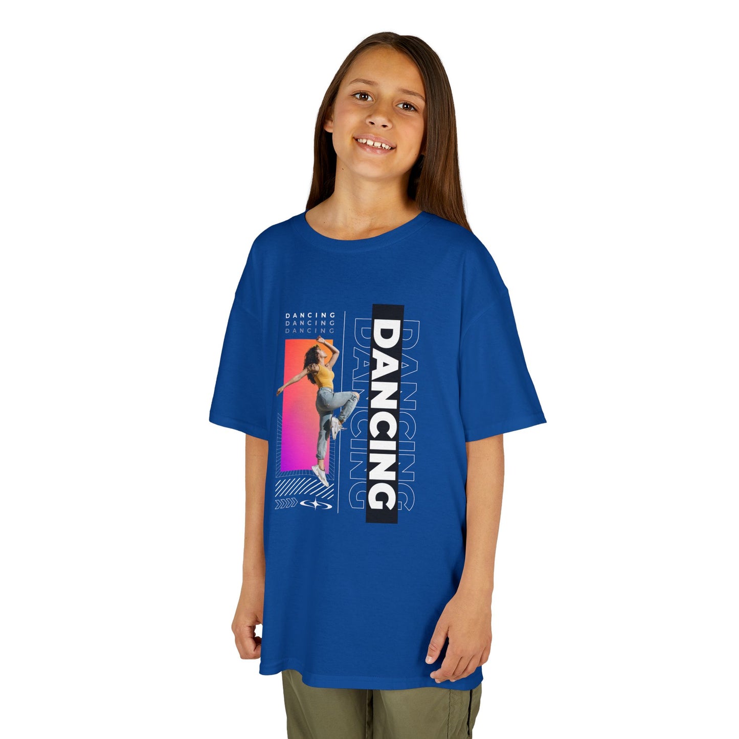 "Dancing" Youth Short Sleeve T-Shirt – Streetwear-Inspired Design with Female Dancer Graphic – Trendy Dance Apparel for Kids