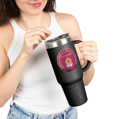 "Life Without Dance is Pointeless" 40oz Insulated Travel Mug – Cute Capybara Dance Graphic Stainless Steel Tumbler for Dancers & Dance Lovers