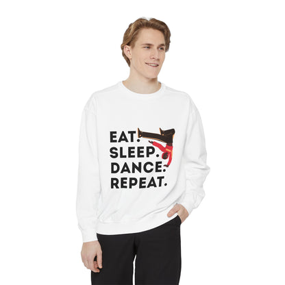 "Eat, Sleep, Dance, Repeat." Unisex Lightweight Crewneck Sweatshirt – Bold B-Boy Graphic Pullover for Hip-Hop Dancers & Street Style Fans